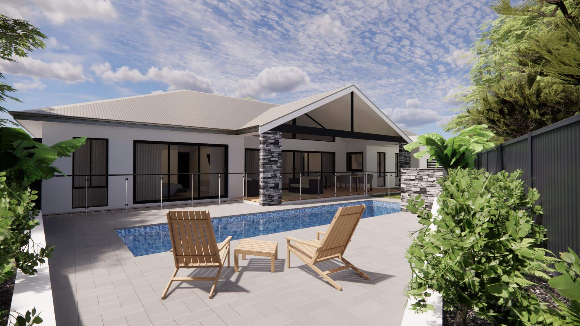 Singleton-house with pool and chairs