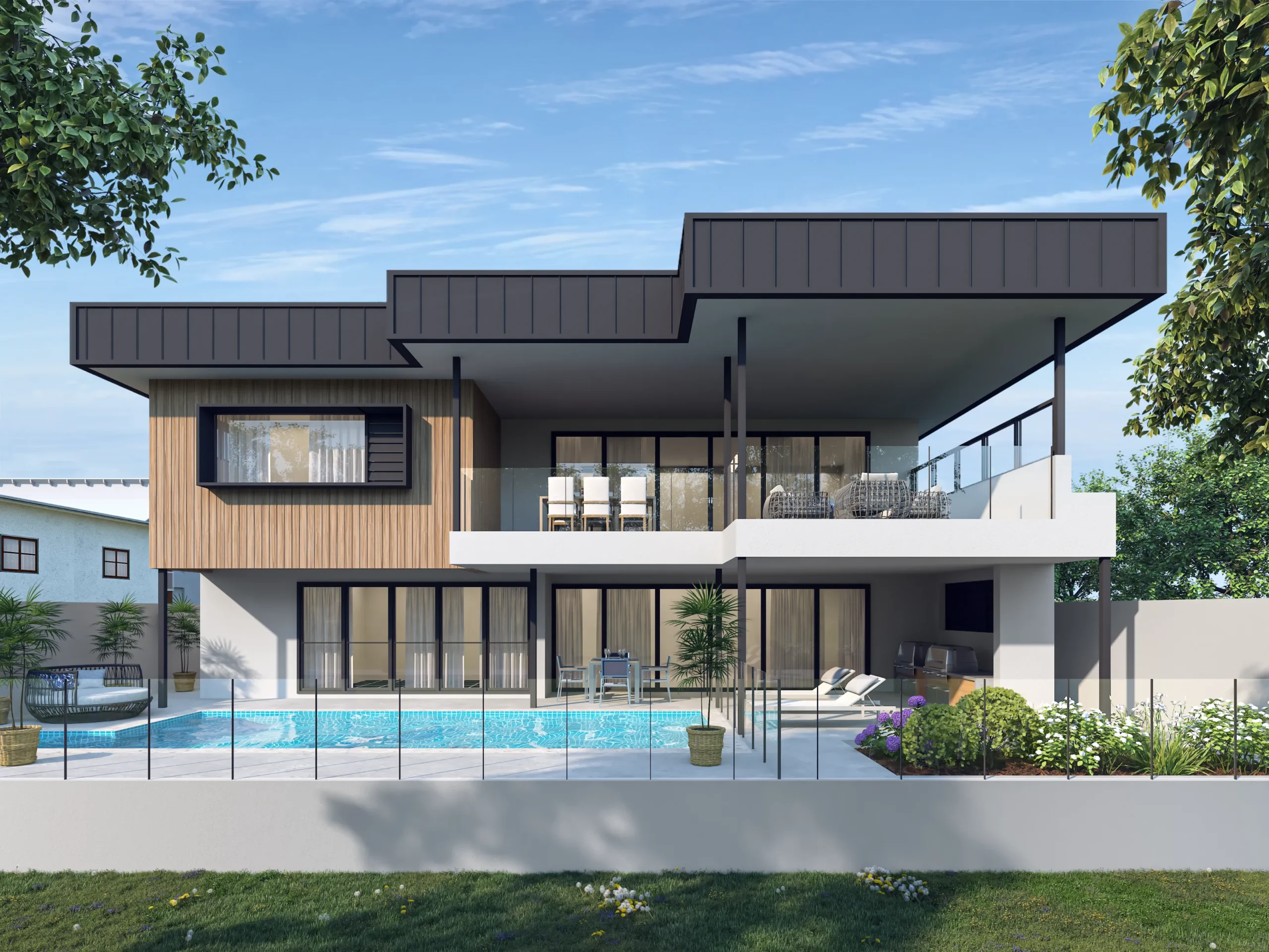 Two-storey custom home in Dawesville featuring a pool and alfresco entertaining area overlooking the rear garden.